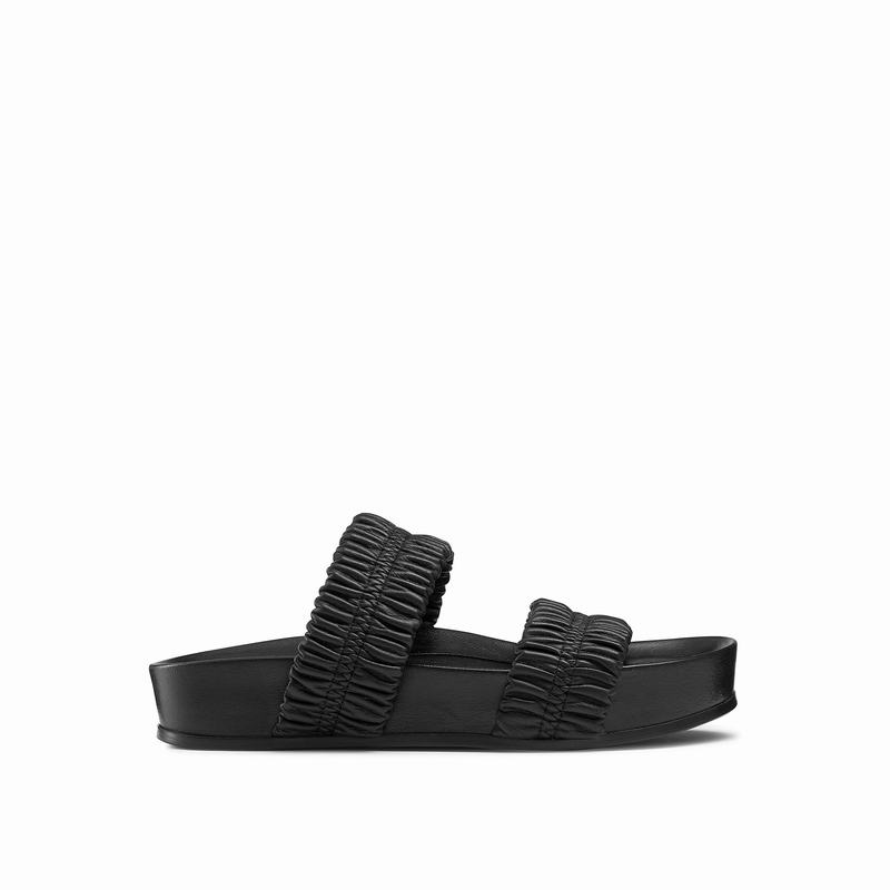 Russell & Bromley Busybee Ruched Footbed Sandals Womens Black [XJP2713NO]